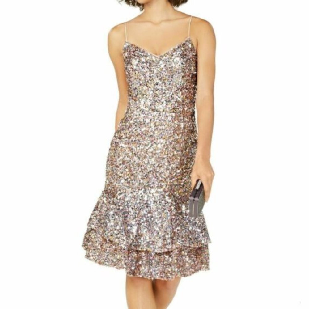 Adrianna Papell Pink Multi Color Sequin Dress